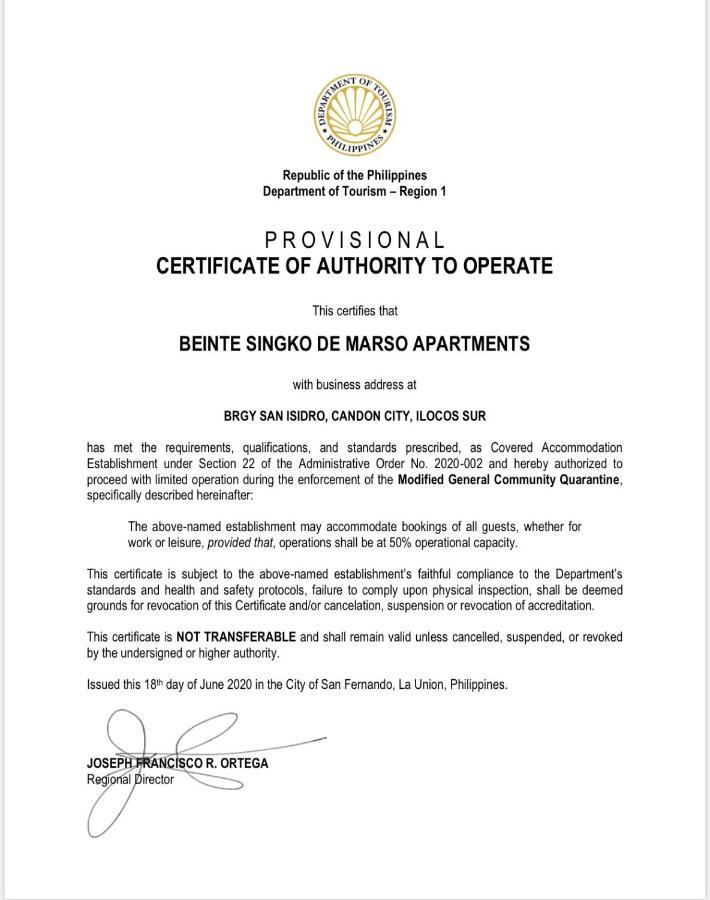 Beinte Singko De Marso Apartments Candon Dış mekan fotoğraf